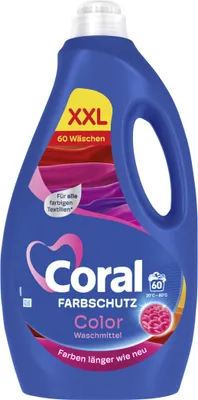 Produktbild von Coral Colorwaschmittel Optimal Color XXL Flüssigwaschmittel für länger strahlende Farben mit Farbpflege-Kraft natürlicher Herkunft 60 WL 3 Liter