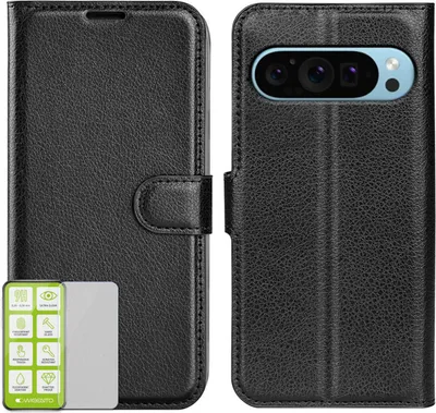 Image de Étui pour Google Pixel 9 / 9 Pro - Noir - Étui en simili cuir + verre de protection H9