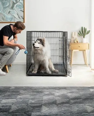 Obrázek produktu pro Přenosná klec pro psy - 122x75x81 cm - Plast a kov - Černá - Vhodná pro cestování i pro použití doma