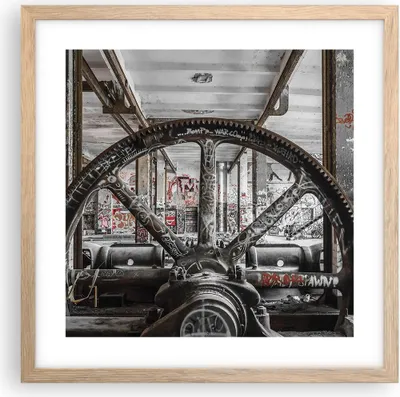 Produktbild von Gerahmtes Poster - Rahmen in heller Eiche - Maschine Industrie Graffiti - 40x40 cm - Wand Bild - Wanddeko - Wandbilder - Wandposter - Bilderrahmen - Bilder - Kunstdruck - Wandbild - P2NAC40x40-4304