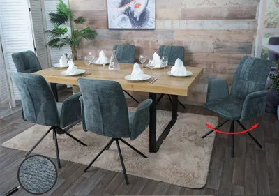 Produktbild von 6er-Set Esszimmerstuhl MCW-N99, drehbar Armlehne Auto-Return, Stoff/Textil Chenille (340g/m²) blau-grün