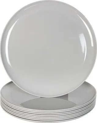 Image de 9 assiettes de 25 cm, grises, adaptées au micro-ondes et au lave-vaisselle, en plastique