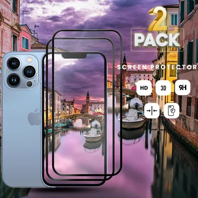 Produktbild von 2-Pack iPhone 13 / 13 Pro Displayschutzfolie - Gehärtetes Glas 9H - Super Qualität 3D
