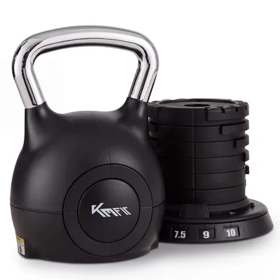 Immagine prodotto di KM-Fit Kettlebell regolabile, da 1,5 a 10 kg, con 7 livelli di peso. Pesi a sfera con maniglia in acciaio e base di appoggio, ideali per fitness e allenamento a casa