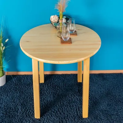 Produktbild von Runder Massivholz-Tisch aus Kiefer Natur, Durchmesser 80 cm, Höhe 75 cm