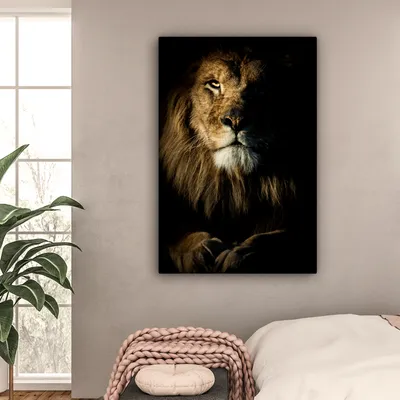 Produktbild von OneMillionCanvasses® - Leinwandbilder - 90x140 cm, Löwe - Licht - Schwarz, Wandbilder Kunstdruck Wanddekoration - Wandschmucke - Schlafzimmer