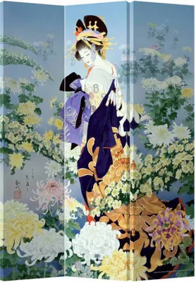 Produktbild von Fine Asianliving Paravent Raumteiler B120xH180cm 3-teilig  Japanische Geisha Blumenparadies