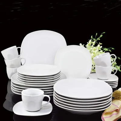 Produktbild von Retsch Arzberg 500030301 Kombiservice Fino für 6 Personen + Uni, Porzellan, weiß (1 Set, 30-teilig)