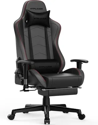 Zdjęcie produktu dla Fotel gamingowy – fotel biurowy GT890MF – podnóżek – głośnik Bluetooth – ergonomiczny – regulacja wysokości – obrót o 360° – skóra – czarny
