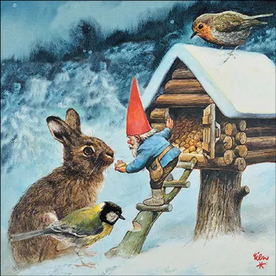 Produktbild von RP 20 Servietten Gnome Feeding Animals - Tiere an Zwergenhütte 33x33cm