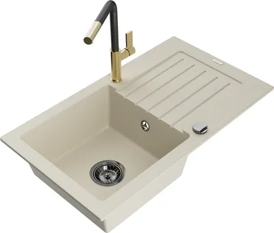 Produktbild von Mexen Pablo 1 Becken-Granitspüle mit Abtropffläche und Mischbatterie Flora, Beige - 6510-69-670401-57-B