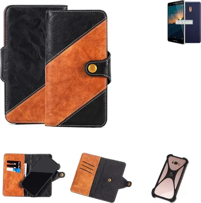 Produktbild von K-S-Trade Handyhülle Schutzhülle Bookstyle Case Wallet-Case kompatibel mit Nokia 2.1 Handy Cover Bumper Klapphülle schwarz hellbraun 1x