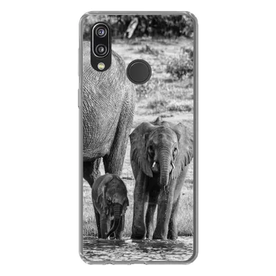 Produktbild von MuchoWow® Handyhülle Schutzhülle Hülle für Huawei P20 Lite (2020) Elefant - Wasser - Tiere - Schwarz - Weiß Silikon Softcase Handy Hülle - Kartenhalter