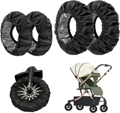 Productafbeelding van Kinderwagen Wielhoezen - Wielbeschermers Kinderwagen - Interieur Schoonhouden - Vuilafstotend Materiaal - 4 stuks - Zwart