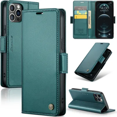 Immagine prodotto di custodia iPhone 12 Pro, custodia in pelle portafoglio porta carte di credito custodia protettiva con funzione stand per iPhone 12 / 12 Pro verde