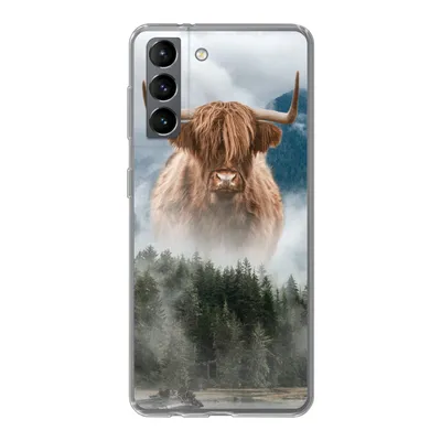 Produktbild von MuchoWow® Handyhülle Schutzhülle Hülle für Samsung Galaxy S21 Schottische Highlander - Kühe - Nebel Silikon Softcase Handy Hülle - Softcase
