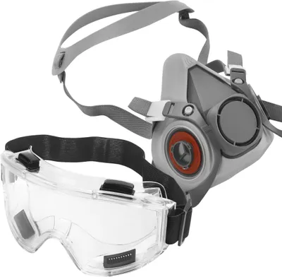 Produktbild von Kraft&Dele Halbmaske + Brille mit Filter – EN 143 & 14387 , 8 Staubfilter & 2 Kohlefilter