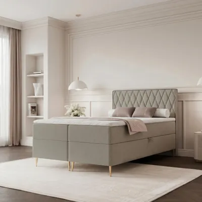 Produktbild von Boxspringbett PONTI II 120x200 Rautensteppung Bettkasten Bonellmatratze Taupe