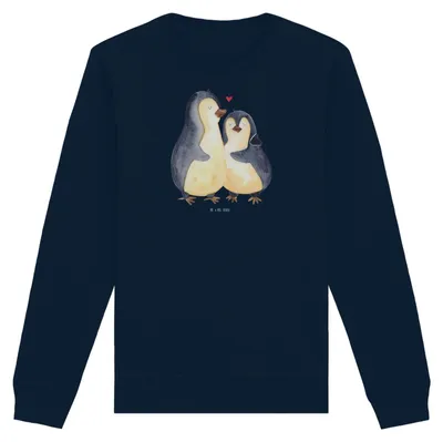 Produktbild von Mr. & Mrs. Panda Baumwoll Pullover Pinguin umarmen Größe M - French Navy - Geschenk, Bio, Pulli, Liebe, Verknallt, Sweatshirt, Hochzeitsgeschenk, Hochzeit, Sweater