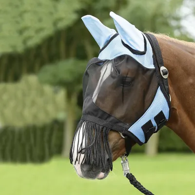 Immagine prodotto di BUSSE Maschera per mosche Coprimosche a frange Protezione insetti Repellente Azzurro/Nero VB