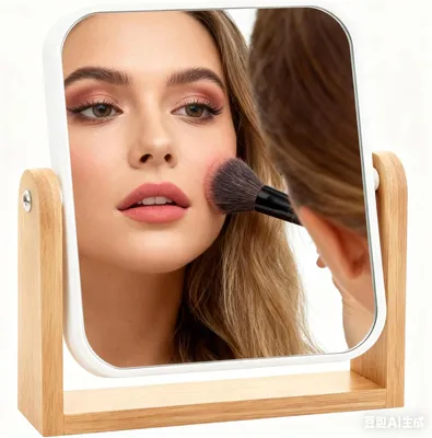 Productafbeelding van Make-upspiegel met 3-voudige vergroting, dubbelzijdig, bamboestandaard, 360° draaibaar, geschikt voor make-up