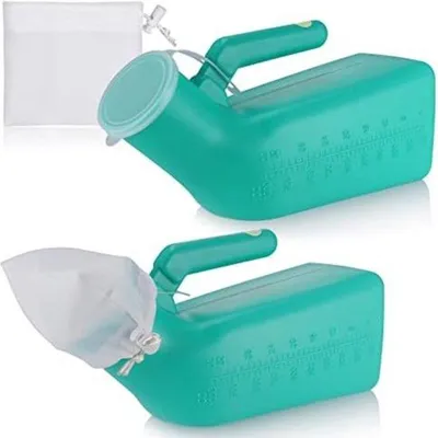 Produktbild von Unyqoos® Urinflasche für Männer 1000 ml – tragbarer Urinbehälter mit Deckel, breite glatte Öffnung, ergonomischer Griff, standfester Boden, Kunststoff, leuchtet im Dunkeln