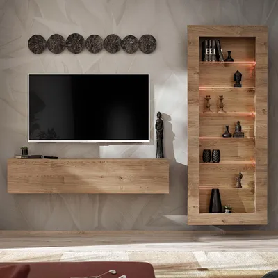 Produktbild von Komodee Wohnwände TV-Möbelset Como, Eiche - Honigtrüffel, 211 x 178 x 23 cm, mit LED RGB
