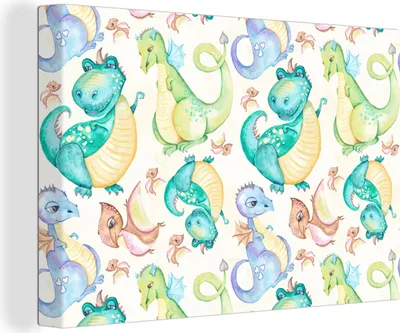 Produktbild von OneMillionCanvasses® - Leinwandbilder - 140x90 cm, Dinosaurier - Aquarell - Kinder - Jungen - Mädchen - Kinder, Wandbilder Kunstdruck Wanddekoration