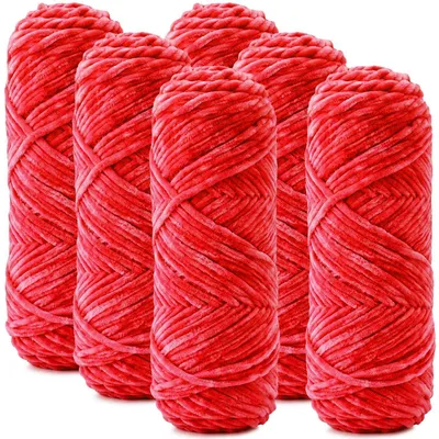 Produktbild von 6x 100g Chenille Wolle zum Häkeln & Stricken, Dickes Garn, Leuchtendrot