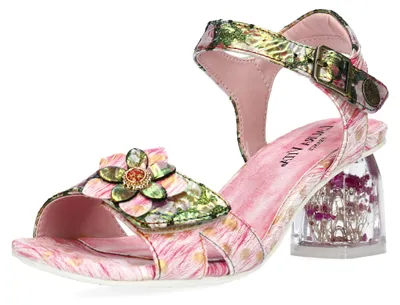 Produktbild von Laura Vita Damen Sandalette Metallic Schimmer Blumenapplikation Framboiseo 16, Größe:39 EU, Farbe:Rosa