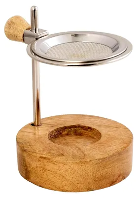 Produktbild von Räucherstövchen Silber 12,5 cm hoch höhenverstellbar mit Holzboden rund für Weihrauch Teelicht