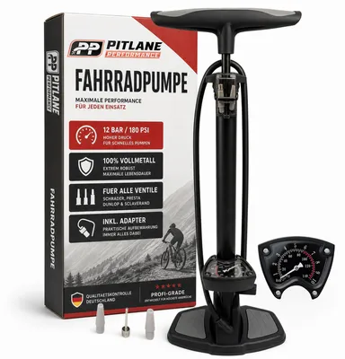 Produktbild von XXL Metall Fahrradpumpe alle Ventile mit Manometer Standpumpe 11 Bar | 65 cm