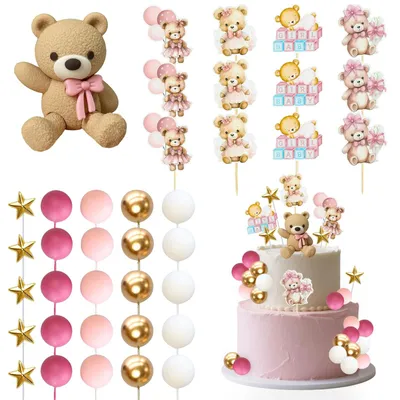 Immagine prodotto di Set di 38 decorazioni a tema orso per torte, ideale per feste di compleanno