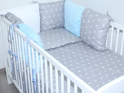 Produktbild von Baby Nestchen mit 6 x Kissen - MINKY und Baumwolle -Umrandung für Laufstall, Hausbett, Babybett, Kinderzimmer - 05
