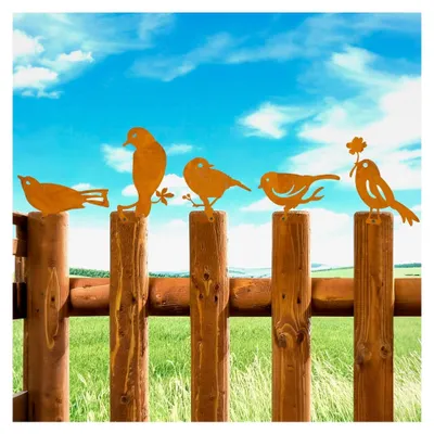 Produktbild von 5er Set Gartendekoration Rost Vögel für den Außenbereich wetterfest