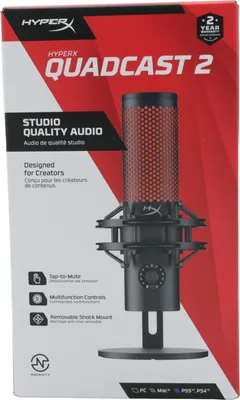 Produktbild von HyperX QuadCast 2 - USB Microphone (Black), Podcast-Mikrofon, -7,5 dB, 20 - 20000 Hz, 0,05%, 32 Ohm, 24 Bit