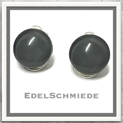 Produktbild von Edelschmiede925 Ohrclips 925/- mit Glas - Cabochon grau
