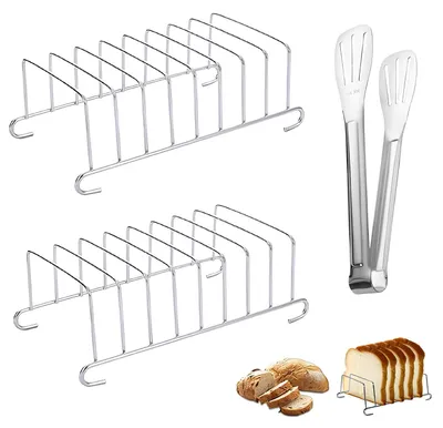Toastständer aus Edelstahl, 2 Stück, mit Grillzange