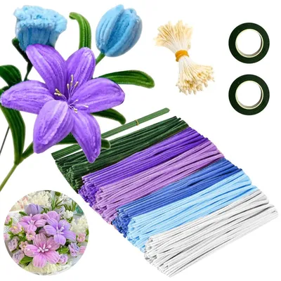 Produktbild von Pfeifenreiniger Blumen Set 620 Stück Violett Blau 6 Farben mit Basteldraht Staubgefäße DIY Bastelprojekte