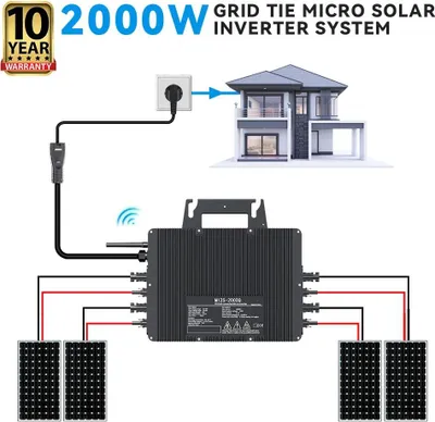 Obrázek produktu pro 2000W solární fotovoltaický mikrostřídač, krytí IP67, připojení WLAN, špičková účinnost 97,3 %, 2000W střídač, AC 230V, DC 22-50V