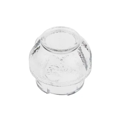A close-up, isolated shot of a clear, textured glass dome with a flat top.