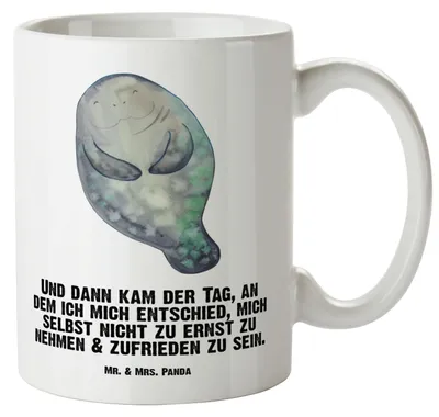 Produktbild von Mr. & Mrs. Panda Keramiktasse Seekuh Happy - Weiß - Geschenk, Jumbo Tasse, Selbstliebe, Achtsamkeit, Große, Freundin, Meer, Liebeskummer, Pott, Kaffeepott, Respekt