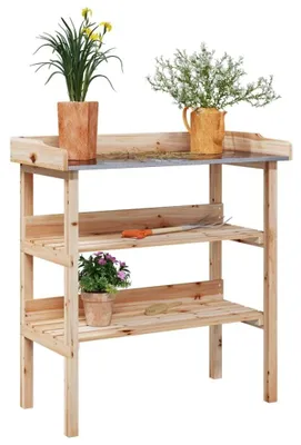 Produktbild von Pflanzentisch aus Massivholz mit Ablageflächen, 78 x 38 x 82,5 cm