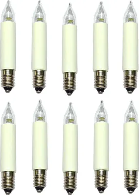 Produktbild von Umrüstset für 10-flammigen Schwibbogen auf LED Kleinschaftkerzen - Inhalt 10 Stück LED Kleinschaftkerzen 0,1-0,2W mit Gewinde E10, Ersatzlampen für Weihnachtsbeleuchtung, stromsparende LED Lampen