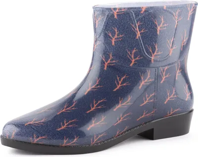 Image de Ladeheid Femmes Bottes courtes en caoutchouc Bottes de pluie multicolores Chaussures de pluie imperméables avec motif LAZT201802 (marine/arbres 103M, 37 UE)