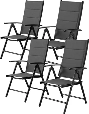 Produktbild von Tuinstühle 2er-Set – Klappbar & Verstellbar 7 Stufen – Mit Armlehnen – Aluminiumrahmen – Dunkelgrau – Balkon, Garten, Outdoor