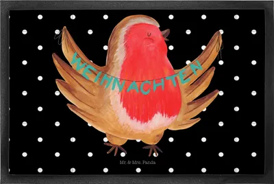 Produktbild von Mr. & Mrs. Panda fußmatte Rotkehlchen Weihnachten 60 x 90 cm - Schwarz - Geschenk, Frohe, Schmutzfangmatte, Weihnachtsgruß, Schmutzmatte, Winter, Heiligabend, Vogel