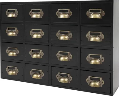 Produktbild von Holz Schubladenschrank - Apothekerschrank mit 16 Schubladen - Massivholz - Für Gewürze und Medikamente - Vielseitige Aufbewahrung - Schwarz