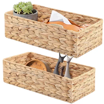 Productafbeelding van Solidchoice - Set van 2 Wicker Opbergmanden - Handgeweven Organizers voor Badkamer en Keuken (38x17.8x10.2cm)