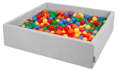 Zdjęcie produktu dla KiddyMoon suchy basen kwadratowy z piłeczkami 7cm 120x30 jasnoszary: żółty-zielony-niebieski-czerwony-pomarańcz 120x30/200piłek zabawka basen piankowy